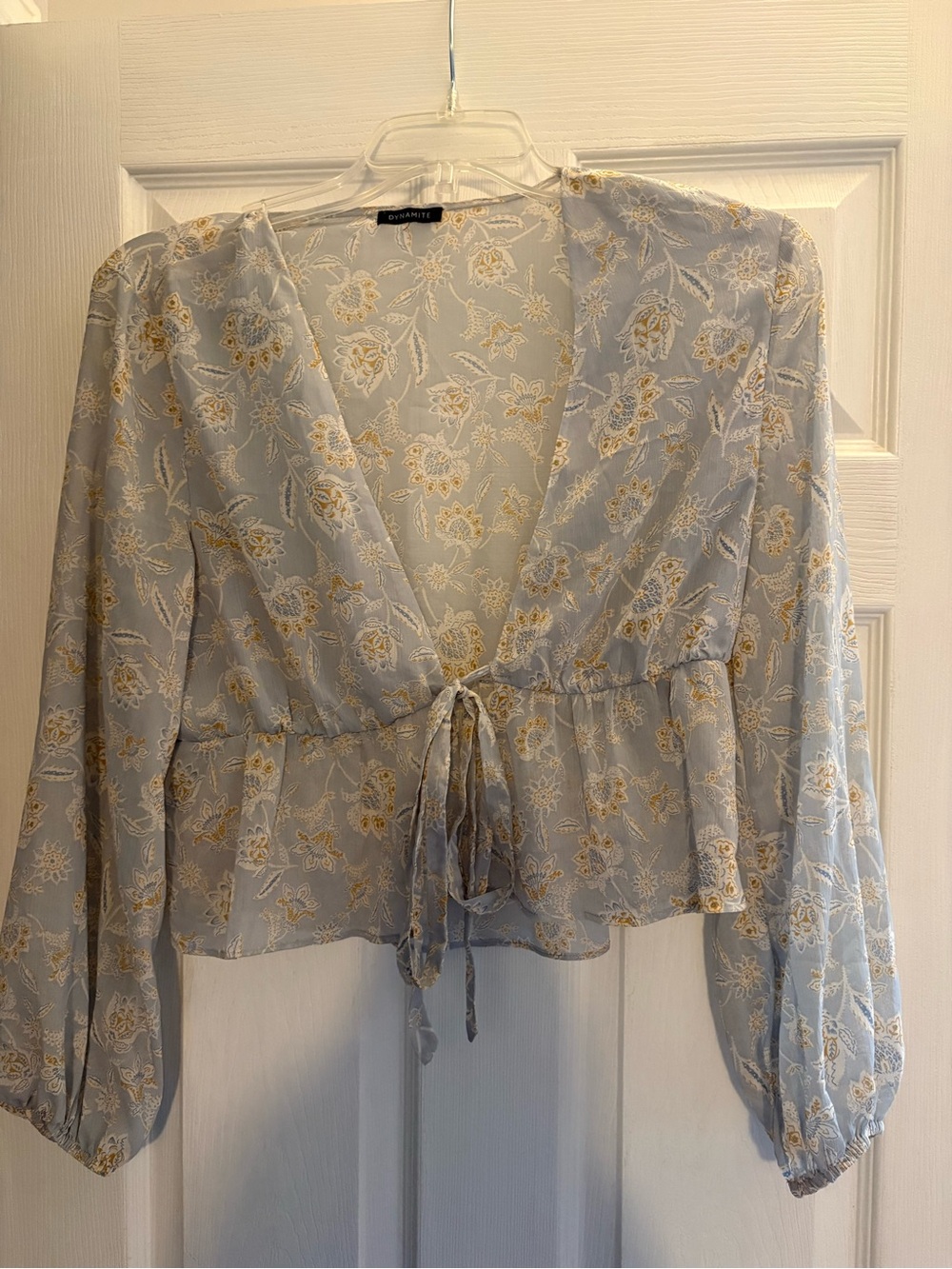 Dynamite Light Blue Floral Tie-Front Blouse